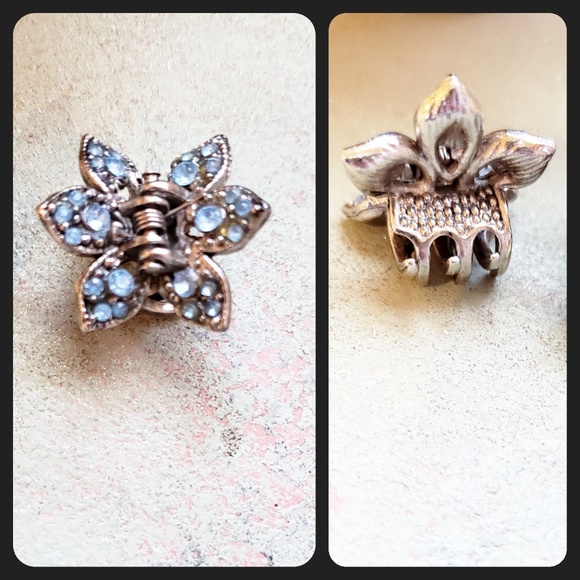 Beautiful Blue Rhinestone Silver Hair Clips - Picture 3 of 5